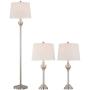 Mason Traditional Table Floor Lamps Set of 3 Brushed Steel White Tapered Drum Shade for Living Room Family Bedroom - Barnes and Ivy