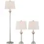 Mason Traditional Table Floor Lamps Set of 3 Brushed Steel White Tapered Drum Shade for Living Room Family Bedroom - Barnes and Ivy