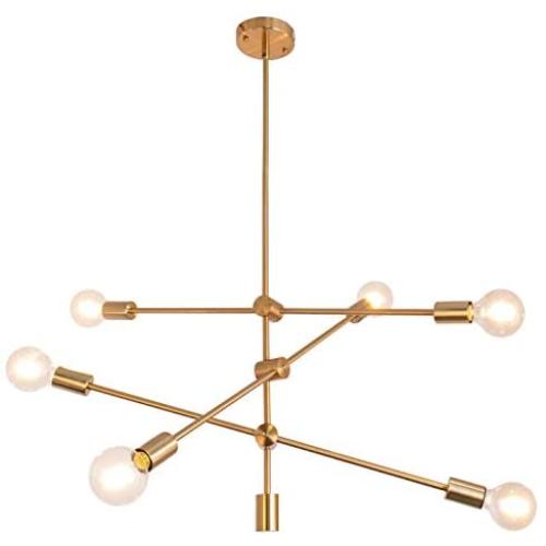 Sputnik Chandelier 6 Lights Modern Pendant Lighting Ceiling Light Fixture, Brass