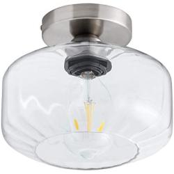 Aurora Modern Glass Ceiling Light Fixture Semi-Flush Fixture with Clear Textured Glass Shade,Glass Ceiling Lamp,for Kitchen, Sink, Restaurant, Bar, Hallway, Passway,Satin Nickle