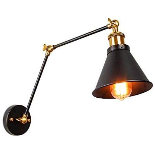JIGUOOR Wall Sconces Light Swing Long Arm Wall Lamp Vintage Industrial Wall Mounted Reading Light Fixture Black Metal Shade for Indoor Bedroom Restaurant Cafe (E26 Bulbs not Included) JIGUOOR Wall Sconces Light Swing Long Arm Wall Lamp Vintage Industrial Wall Mounted Reading Light Fixture Black Metal Shade for Indoor Bedroom Restaurant Cafe (E26 Bulbs not Included)