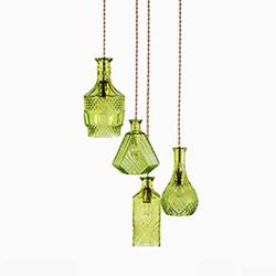 FL-61489GR American Simple Pendant Lights, Living Table Pendant Lamps, Green Glass Chandeliers with 4-Light, Retro Hanging Lamp for Dining Room, Bedroom (Green)