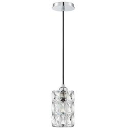 Doraimi 1 Light Polygon Crystal Pendant Lighting with Chrome Finish, Modern Style Ceiling Light Fixture with Polyhedral Crystal Shade for Foyer Dining Room Family Room