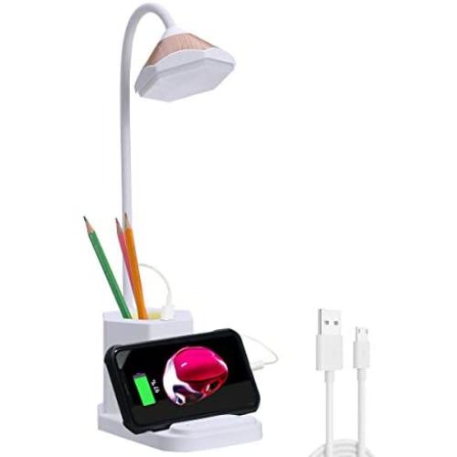 Desk Lamp Kids with Colorful Night Light Small USB Rechargeable Student Cute Led Table Lamp Dimmable, Storage with Phone & Pen Holder for Child, Girls, Boys, Gifts, Office, Home, Dorm, Room(White)