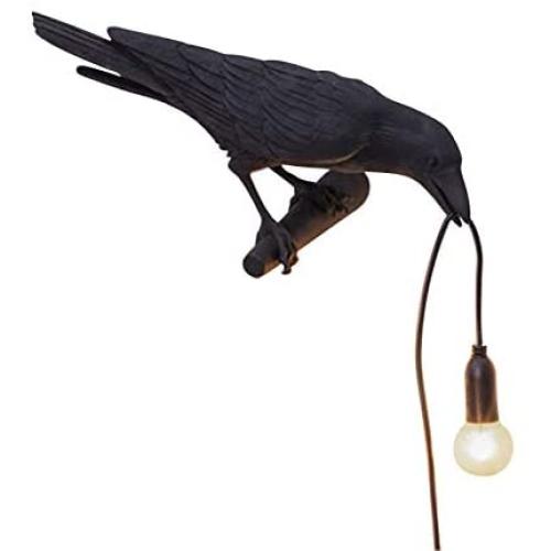 YJYdada Raven Wall Lamp Table Lamp, Resin Crow Bird Shaped Light for Bedroom Corridor Living Room Wall Sconces Light Black/White 4 Style (Black-D)