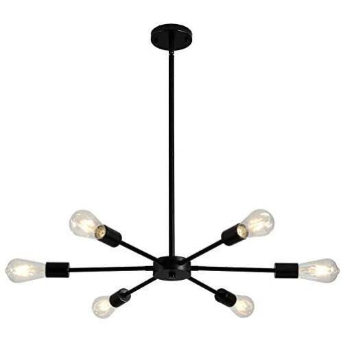 LIGOTFIRE Modern Sputnik Light Fixture Black 6 Light Mid Century Contemporary Ceiling Light Vintage Pendant Lighting Fixtures Industrial Hanging Lights for Kitchen Bathroom Hallway