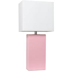 Elegant Designs LT1025-PNK Modern Leather Table Lamp Fabric, Pink/White Shade