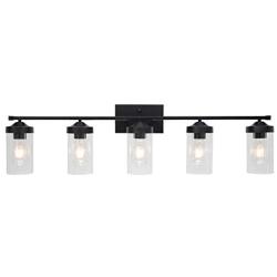 ELUZE 5-Light Bathroom Vanity Light, Industrial Wall Sconce Bathroom Lighting Black Bath Lighting with Clear Ribbed Glass ,Vintage Porch Wall Lamp for Mirror Kitchen Living Room Hallway Bedroom