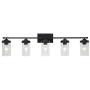 ELUZE 5-Light Bathroom Vanity Light, Industrial Wall Sconce Bathroom Lighting Black Bath Lighting with Clear Ribbed Glass ,Vintage Porch Wall Lamp for Mirror Kitchen Living Room Hallway Bedroom