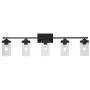 ELUZE 5-Light Bathroom Vanity Light, Industrial Wall Sconce Bathroom Lighting Black Bath Lighting with Clear Ribbed Glass ,Vintage Porch Wall Lamp for Mirror Kitchen Living Room Hallway Bedroom