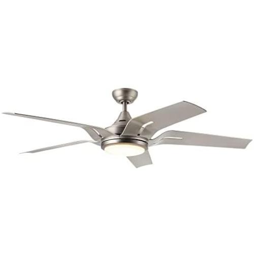 CO-Z 56 Modern Ceiling Fan with Lights and Remote, Industrial Ceiling Fans Brushed Nickel for Bedroom, Living Room, Dining Room, Silver Ceiling Fan Lights with 5 ABS Blades and 15W LED Light Kit