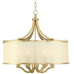 Sydney Warm Antique Brass Drum Pendant Chandelier 25'' Wide Modern Clear Gold Organza Shade 6-Light Fixture for Dining Room House Island Entryway Bedroom Living Room - Possini Euro Design