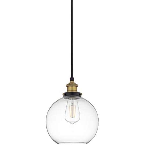 Primo Large Glass Globe Pendant Light Fixture - Black and Gold Hanging Pendant Lighting for Kitchen Island - Mid Century Modern Ceiling Light with Clear Glass Shade