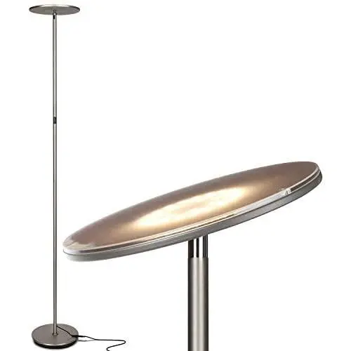 Brightech Sky LED Torchiere Super Bright Floor Lamp - Contemporary, High Lumen Light for Living Rooms & Offices - Dimmable, Indoor Pole Uplight for Bedroom Reading - Brushed Nickel