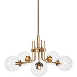 MOTINI 5-Light Sputnik Chandelier with Clear Glass 5LT Modern Pendant Geometric Light Rod Hanging Lighting Indoor 27''x 27''x11'', Brushed Brass