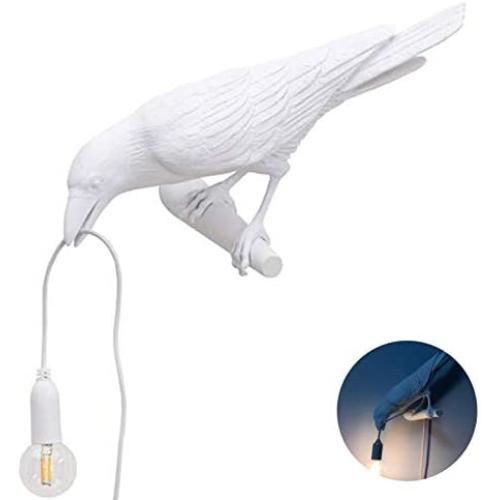 Crow Table lamp，Artificial Bird Shaped Table Lamp，Bird Wall Lamp Light LED Table Lamps，Desk Lamp Night Light for Adults Kids for Bedrooms, Living Rooms, Office Decoration (White-A)