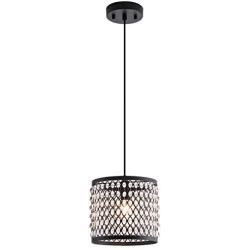 MAYNA Modern Mini Pendant Light, Ceiling Lamp Hanging Lighting Fixture with Hand Crafted Glass Bead for Kitchen Restaurant Cafe Dining Room Indoor, Black, 1-Pack ,20CM Diameter