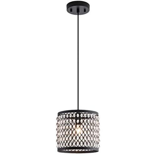 MAYNA Modern Mini Pendant Light, Ceiling Lamp Hanging Lighting Fixture with Hand Crafted Glass Bead for Kitchen Restaurant Cafe Dining Room Indoor, Black, 1-Pack ,20CM Diameter
