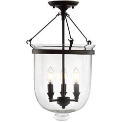 JONATHAN Y JYL9039A Charlotte 14.5'' Metal/Glass LED Semi-Flush Mount Traditional,FrenchCountry,Classic Dimmable, 2700K Cozy Warm Light, for Kitchen,Hallway,Bathroom,Stairwell, Oil Rubbed Bronze