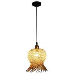 LITFAD Coffee Shop Lantern Ceiling Hanging Light Rattan Antique Style Single Light Pendant Light Bamboo LED Pendant Lamp with Adjustable Cord for Dining Room Living Room Restaurant