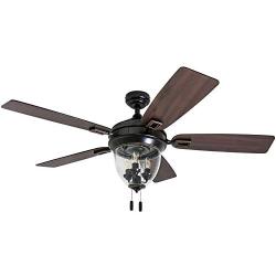 Honeywell Ceiling Fans 50615-01 Glencrest 52” Indoor & Outdoor, LED Edison Bulbs, ETL Damp Rated Aged Teak/Dark Walnut Blades, Oil Rubbed Bronze