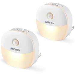 AUVON Plug-in LED Motion Sensor Night Light, Warm White LED Nightlight with Dusk to Dawn Sensor, Motion Sensor, Adjustable Brightness for Bedroom, Bathroom, Kitchen, Hallway, Stairs (2 Pack)