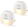 AUVON Plug-in LED Motion Sensor Night Light, Warm White LED Nightlight with Dusk to Dawn Sensor, Motion Sensor, Adjustable Brightness for Bedroom, Bathroom, Kitchen, Hallway, Stairs (2 Pack)