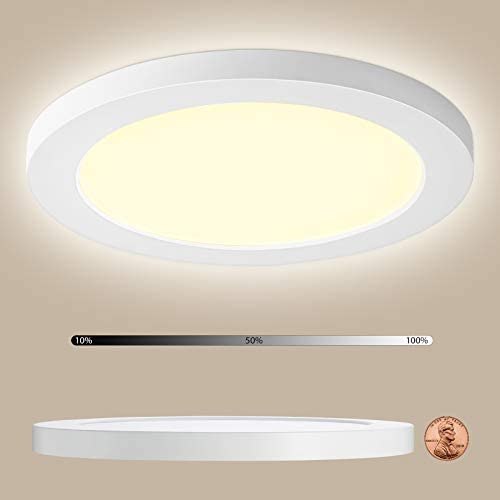 Oeegoo 2 Packs LED Surface Mounted Panel Ceiling Light Fixture Dammable, 12W 3000K Soft Warm Flat Flush Mount Downlight Lamp for Closet, Hallway, Stairs, Bathroom, Basement Lighting