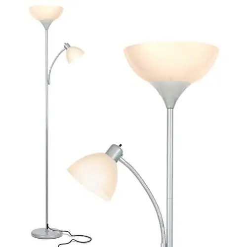 Brightech Sky Dome Plus - Super Bright LED Torchiere & Reading Floor Lamp - Dimmable Modern Standing Pole Lamp for Office, Living Room – Tall Mother-Daughter Lights for Bedroom Night Lighting – Silver