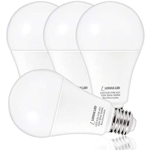 LOHAS A21 LED Light Bulb, 150W-200W Incandescent Bulb Equivalent, 23W LED Bulb, 2500 Lumens, Daylight White 5000K, E26 Medium Screw Base, LED Lamp, Home Decor Lights, Not-Dimmable, (Pack of 4)