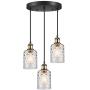 WENFENG Industrial 3-Light Pendant Lighting, Adjustable Hanging Light Fixtures, Flush Mount Ceiling Chandelier, Water Ripple Glass Shade E26 Bronze Base, for Kitchen Island Hallway Dinning Room