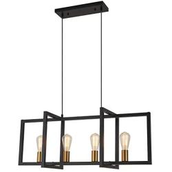 Heircido 4 Lights Modern Ceiling Light Fixture, Rectangle Ceiling Light Pendant Hanging Lights Industrial Chandelier Farmhouse Pendant Lighting for Kitchen Island, Matte Black