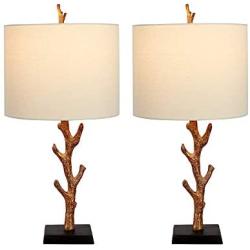 Maxax Table Lamps Sets of 2 Beside Nightstand Lamps with White Fabric Shade for Living Room and Bedroom,Rusty Finish