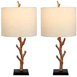 Maxax Table Lamps Sets of 2 Beside Nightstand Lamps with White Fabric Shade for Living Room and Bedroom,Rusty Finish