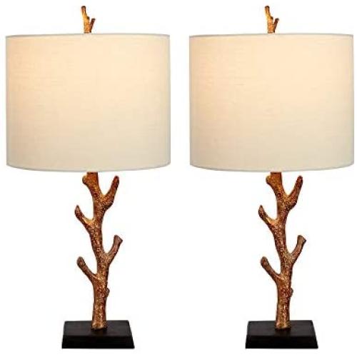 Maxax Table Lamps Sets of 2 Beside Nightstand Lamps with White Fabric Shade for Living Room and Bedroom,Rusty Finish