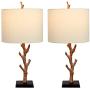 Maxax Table Lamps Sets of 2 Beside Nightstand Lamps with White Fabric Shade for Living Room and Bedroom,Rusty Finish