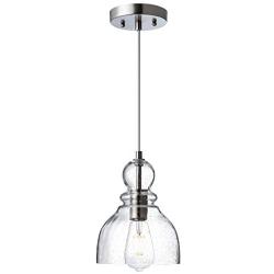 LANROS Farmhouse Kitchen Pendant Lighting with Handblown Clear Seeded Glass Shade, Adjustable Cord Mini Ceiling Light Fixture for Kitchen Island Sink, Brushed Nickle Finish, 7inch, 1 Pack