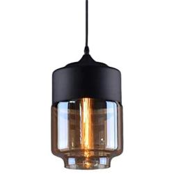 NAANN Glass Pendant Light, Black Hanging Lighting Fixtures Industrial Vintage Cylinder Amber Shade Kitchen Island Modern Pendant Lamps for Living Room Dining Room Adjustable Cord E26 Base