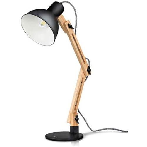 Tomons Swing Arm Desk Lamp, Wood LED Table Lamp, Reading Lights for Office, College Dorm, Living Room, Bedroom, Study, Bedside Nightstand Adjustable Lamp with 4W LED Bulb