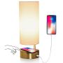 Touch Table Lamp with Wireless Charger and USB Port, 3-Way Dimmable Desk Lamp Modern Nightstand Lamp for Bedroom Living Room Office, Led Bulb Included