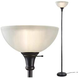 Threshold Floor Lamp for Living Room by Light Accents - Traditional Standing Pole Light with Dome Glass Shade – Upward Torchiere 71.2'' Tall - (Bronze)