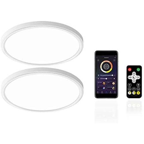 LED Flush Mount Ceiling Light, Smart app Control, Surface Mounted Ceiling Light for Living Room, Dining Room, Kitchen (White, Two Pack)