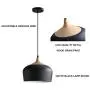 Modern Pendant Light Fixture, D11.4'' Black Metal Lampshade Wood Pattern Dome Minimalist Industrial Ceiling Hanging Light for Kitchen Island, Dining Room, Living Room, Bedroom Restaurant