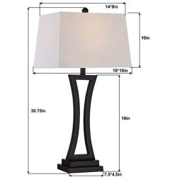 Maxax Table Lamp Set of 2 Modern Black Bedside Desk Lamp with White Drum Shade Nightstand Lamp for Bedroom, Living Room, or Office