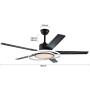 48 Inch Modern Minimalist Fan Chandelier with Remote Control Dimmable Black 5 Iron Fan Leaf Tricolor Dimming Ceiling Lamp Fixture Kitchen Dining Room Living Room Lighting Fixtures