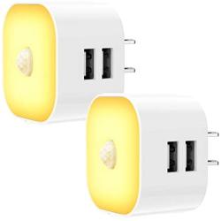 Kids Night Light Plug in - Led Night Lights Plug into Wall with Dual USB Ports, 12 LEDs Motion Sensor Light Night for Bedroom, Hallway, Stairs, Kitchen, Bathroom(2 Pack)