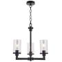 VINLUZ 3 Light Farmhouse Kitchen Island Light in Matte Black Finish Dining Room Chandelier Industrial Pendant Hanging Lighting with Clear Cylinder Glass Shade for Kitchen Living Room Stairway Bar