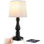 Touch Control 3-Way Dimmable Table Lamp with 2 Fast USB Charging Ports, Resin Heavy-Duty Nightstand Desk Lamp for Bedroom, Guest Room, Bedside and Living Room (LED Bulb Included) (Black)