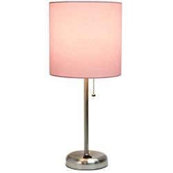 Limelights LT2024-LPK Stick Lamp with Charging Outlet and Fabric Shade, Light Pink