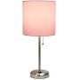 Limelights LT2024-LPK Stick Lamp with Charging Outlet and Fabric Shade, Light Pink